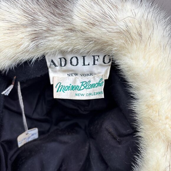 Vintage Adolfo Fur Hat Womens S Curly Lambs Wool Fur Trim Designer New York - Picture 3 of 8